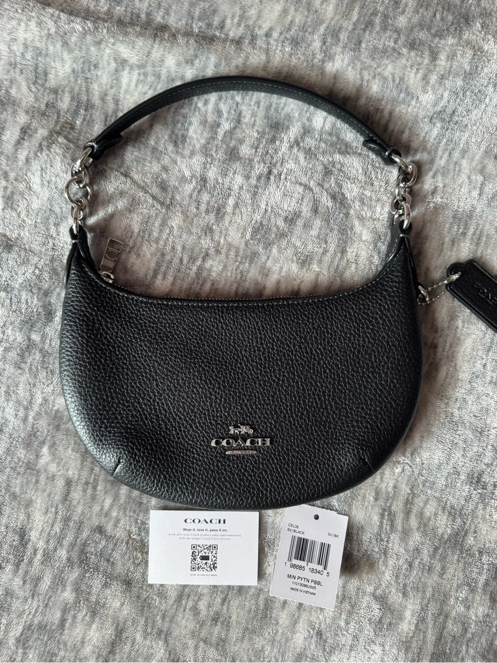 Coach Mini Payton Pebbled Leather Black Hobo Bag Handbag